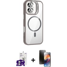 Cepte Toptan iPhone 16 Yadigar Asil Koleksiyonu - Siyah 3D Antistatik Mat Seramik Nano Ekran Koruyucu + Gümüş Bilvis Titan Kamera Lens