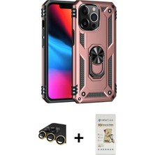 Cepte Toptan iPhone 14 Pro Max Ahenk Klasik Koleksiyonu - Siyah Mat Seramik Nano Ekran Koruyucu + Gold Raze Metal Kamera Lens