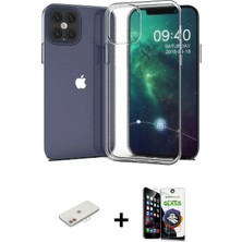 Cepte Toptan iPhone 12 Mini Zirve Doku - Şeffaf Temperli Cam Ekran Koruyucu + Pembe Renkli Kamera Lens Koruma Cam