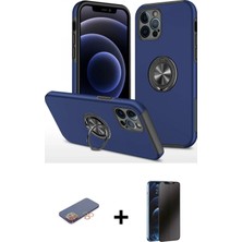 Cepte Toptan iPhone 12 Pro Odak Form Prime - Siyah 3D Antistatik Hayalet Cam Ekran Koruyucu + Turuncu Renkli Kamera Lens Koruma Cam