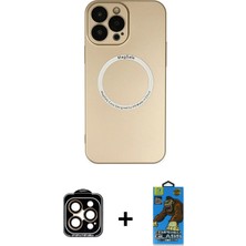 Cepte Toptan iPhone 14 Pro Max Zirve Klasik Prime - Siyah 18D Cam Ekran Koruyucu + Turuncu Pvd Metal Kamera Lens