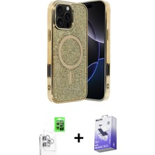 Cepte Toptan iPhone 16 Pro Eksen Çizgi - Siyah Bilvis 5in1 5d Magic Hayalet Cam Ekran Koruyucu + Beyaz Raze Metal Kamera Lens