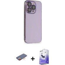 Cepte Toptan iPhone 13 Pro Max Siluet Minimal Özel Seri - Siyah Bilvis 5in1 5d Magic Hayalet Cam Ekran Koruyucu + Turuncu Renkli Kamera Lens Koruma Cam