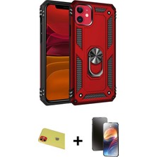 Cepte Toptan iPhone 11 Ahenk Klasik Koleksiyonu - Siyah 3D Antistatik Mat Seramik Nano Ekran Koruyucu + Kırmızı Rainbow Kamera Lens Koruma Cam
