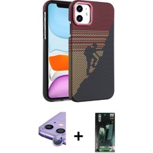 Cepte Toptan iPhone 11 Doruk Serisi - Şeffaf 360 Full Body Arka Koruyucu + Mor Raze Metal Kamera Lens