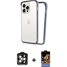 Cepte Toptan iPhone 14 Pro Max Pusula Asil Koleksiyonu - Siyah Buffer Hayalet Cam Ekran Koruyucu + Turuncu Pvd Metal Kamera Lens