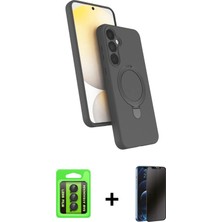 Cepte Toptan Galaxy A15 4g Iz Işık Koleksiyonu - Siyah 3D Antistatik Hayalet Cam Ekran Koruyucu + Siyah Raze Metal Kamera Lens