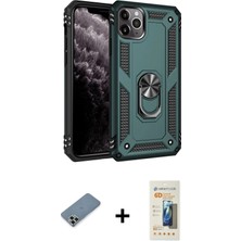 Cepte Toptan iPhone 11 Pro Max Ahenk Klasik Koleksiyonu - Siyah 6d Mat Seramik Hayalet Nano Ekran Koruyucu + Açık Yeşil Metal Kamera Lens Koruma Cam