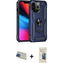 Cepte Toptan iPhone 13 Pro Max Ahenk Klasik Koleksiyonu - Siyah 6d Mat Seramik Hayalet Nano Ekran Koruyucu + Mavi Rainbow Kamera Lens Koruma Cam