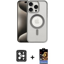 Cepte Toptan iPhone 15 Pro Max Siluet Çizgi Serisi - Siyah Buffer Hayalet Cam Ekran Koruyucu + Siyah Pvd Metal Kamera Lens