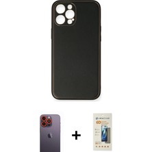 Cepte Toptan iPhone 12 Pro Yadigar Klasik - Siyah 6d Mat Seramik Hayalet Nano Ekran Koruyucu + Turuncu Neon Fosforlu Kamera Lens