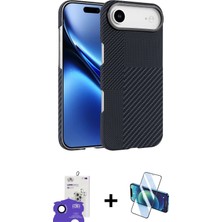 Cepte Toptan iPhone 17 Air Doruk Serisi - Siyah 3D Antistatik Cam Ekran Koruyucu + Lacivert Bilvis Titan Kamera Lens