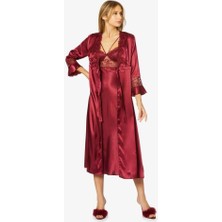 Pierre Cardin 6'lı Bordo Uzun Gecelik Sabahlık Set 6025