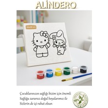 Çocuk Boyama Tuval Seti Hello Kitty ve Melody 6 Lı Akrilik Boya + Fırça + Hazır Görsel Tuval (20X20 )