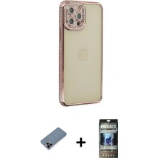 Cepte Toptan iPhone 12 Pro Yörünge Koleksiyonu - Siyah 34D Hayalet Izgaralı Cam + Siyah Shine Kamera Lens Koruma Cam