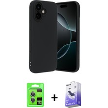 Cepte Toptan iPhone 17 Kozmos Yansıma Özel Seri - Siyah Bilvis 5in1 5d Magic Hayalet Cam Ekran Koruyucu + Açık Mavi Raze Metal Kamera Lens