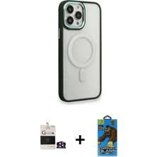 Cepte Toptan iPhone 14 Pro Max Yankı Işık Özel Seri - Siyah 18D Cam Ekran Koruyucu + Gold Bilvis Titan Kamera Lens