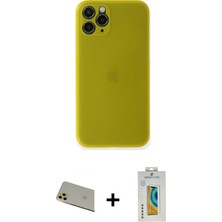Cepte Toptan iPhone 11 Pro Max Yadigar Yansıma Serisi - Siyah Polymer Nano Ekran Koruyucu + Gold Rainbow Kamera Lens Koruma Cam