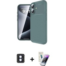 Cepte Toptan iPhone 16 Eksen Form Prime - Şeffaf Pasifik Cam Ekran Koruyucu + Mavi Pvd Metal Kamera Lens