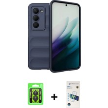 Cepte Toptan Redmi 15 4g Atlas Koleksiyonu - Siyah 3D Antistatik Cam Ekran Koruyucu + Siyah Raze Metal Kamera Lens