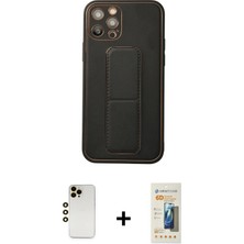 Cepte Toptan iPhone 12 Pro Akış Doku - Siyah 6d Mat Seramik Hayalet Nano Ekran Koruyucu + Gold Shine Kamera Lens