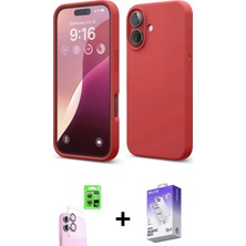 Cepte Toptan iPhone 16 Ahenk Serisi - Siyah Bilvis 5in1 3D Magic Cam Ekran Koruyucu + Pembe Raze Metal Kamera Lens