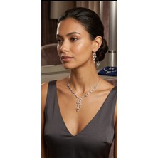 Esu Accessory Işıltılı Başak Tasarım Kristal Zirkon Taşlı Gelin Takı Seti