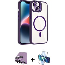 Cepte Toptan iPhone 14 Yadigar Asil Koleksiyonu - Siyah 3D Antistatik Cam Ekran Koruyucu + Gümüş Raze Metal Kamera Lens