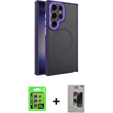 Cepte Toptan Galaxy S24 Ultra Yörünge Klasik - Siyah Bilvis Hayalet Cam Ekran Koruyucu + Gümüş Raze Metal Kamera Lens