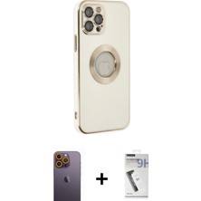 Cepte Toptan iPhone 12 Pro Max Iz Form Serisi - Şeffaf Uv Polymer Nano Ekran Koruyucu + Sarı Neon Fosforlu Kamera Lens