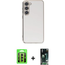 Cepte Toptan Galaxy S23 Yankı Serisi - Şeffaf 360 Full Body Arka Koruyucu + Mor Raze Metal Kamera Lens