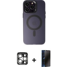 Cepte Toptan iPhone 15 Pro Max Kozmos Çizgi Prime - Siyah 3D Antistatik Hayalet Cam Ekran Koruyucu + Gümüş Pvd Metal Kamera Lens