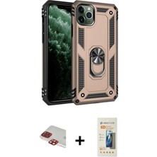Cepte Toptan iPhone 11 Pro Max Ahenk Klasik Koleksiyonu - Siyah 6d Mat Seramik Hayalet Nano Ekran Koruyucu + Kırmızı Pers Alüminyum Kamera Lens