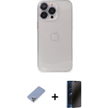Cepte Toptan iPhone 13 Pro Max Ufuk Minimal Özel Seri - Siyah 3D Antistatik Hayalet Cam Ekran Koruyucu + Koyu Yeşil Metal Kamera Lens Koruma Cam