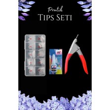 ERHCE Protez Tırnak 500'LÜ Şeffaf Yarım Ay Tips Tips Makası Tips Yapıştırıcısı 3'lü Set