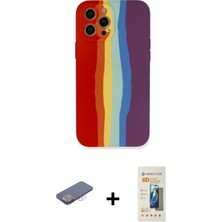 Cepte Toptan iPhone 12 Pro Max Yadigar Çizgi - Siyah 6d Mat Seramik Hayalet Nano Ekran Koruyucu + Pembe Renkli Kamera Lens Koruma Cam