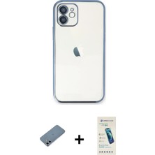Cepte Toptan iPhone 12 Vadi Minimal - Şeffaf Pasifik Cam Ekran Koruyucu + Sierra Blue Shine Kamera Lens Koruma Cam