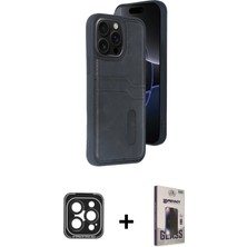 Cepte Toptan iPhone 15 Pro Max Yörünge Işık Serisi - Siyah Bilvis Hayalet Cam Ekran Koruyucu + Siyah Pvd Metal Kamera Lens