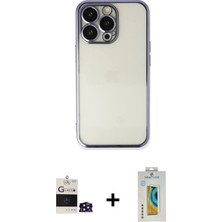 Cepte Toptan iPhone 14 Pro Max Vadi Minimal - Siyah Polymer Nano Ekran Koruyucu + Derin Mor Bilvis Titan Kamera Lens