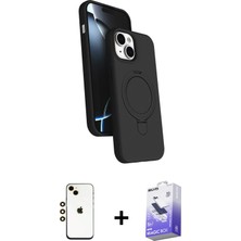 Cepte Toptan iPhone 14 Iz Işık Koleksiyonu - Siyah Bilvis 5in1 5d Magic Hayalet Cam Ekran Koruyucu + Gold Shine Kamera Lens