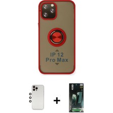 Cepte Toptan iPhone 12 Pro Yörünge Çizgi - Siyah 360 Mat Full Body Arka Koruyucu + Gökkuşağı Shine Kamera Lens