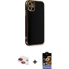 Cepte Toptan iPhone 11 Yankı Serisi - Siyah Buffer Hayalet Cam Ekran Koruyucu + Kırmızı Pers Alüminyum Kamera Lens