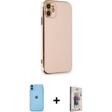 Cepte Toptan iPhone 11 Yankı Serisi - Siyah Bilvis 3D Cam Ekran Koruyucu + Mavi Neon Fosforlu Kamera Lens