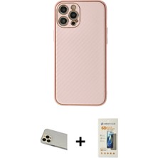Cepte Toptan iPhone 12 Pro Ahenk Işık - Siyah 6d Mat Seramik Hayalet Nano Ekran Koruyucu + Gold Rainbow Kamera Lens Koruma Cam