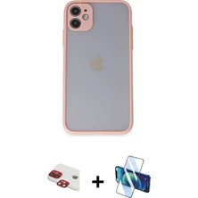 Cepte Toptan iPhone 11 Ahenk Çizgi Serisi - Siyah 3D Antistatik Cam Ekran Koruyucu + Kırmızı Pers Alüminyum Kamera Lens