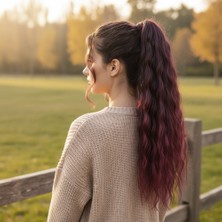 Nerm Bağlamalı Kabarık Daalı At Kuyruğu / Koyu Kızıl