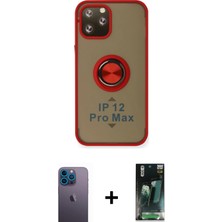 Cepte Toptan iPhone 12 Pro Max Yörünge Çizgi - Siyah 360 Mat Full Body Arka Koruyucu + Mavi Neon Fosforlu Kamera Lens