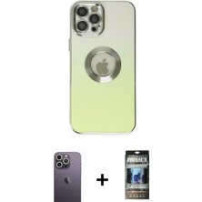 Cepte Toptan iPhone 12 Pro Kutup Yansıma Özel Seri - Siyah 34D Hayalet Izgaralı Cam + Beyaz Neon Fosforlu Kamera Lens
