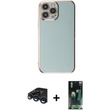 Cepte Toptan iPhone 15 Pro Max Yankı Serisi - Şeffaf 360 Full Body Arka Koruyucu + Lacivert Raze Metal Kamera Lens