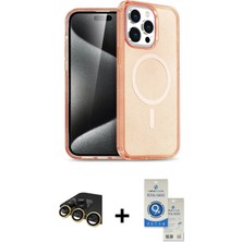 Cepte Toptan iPhone 14 Pro Max Eksen Doku Koleksiyonu - Şeffaf Royal Nano Ekran Koruyucu + Gold Raze Metal Kamera Lens
